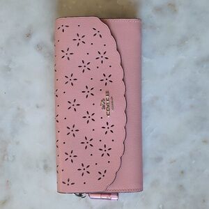 Authentic Coach Pink Floral Perforated Leather Women's Wallet
